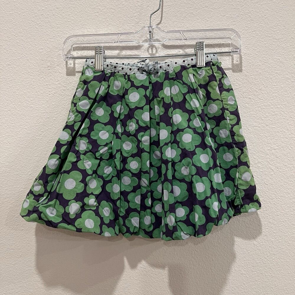 Mini Boden Skirt Girls 5-6 Y Blue Green Geometric Floral Lined Cotton Elastic